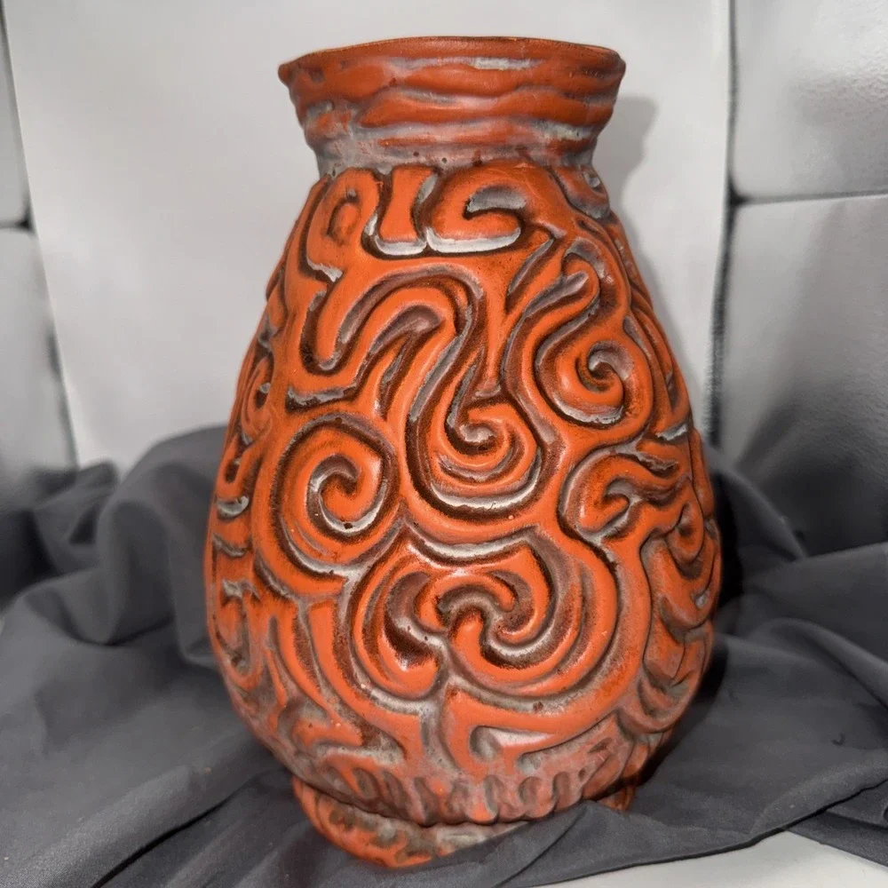 Vintage Haeger Pottery Vase 4080, MCM Swirl, RED PRE OWNED